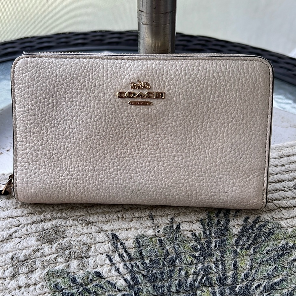 Coach Cream Colored Pebble Leather Wallet